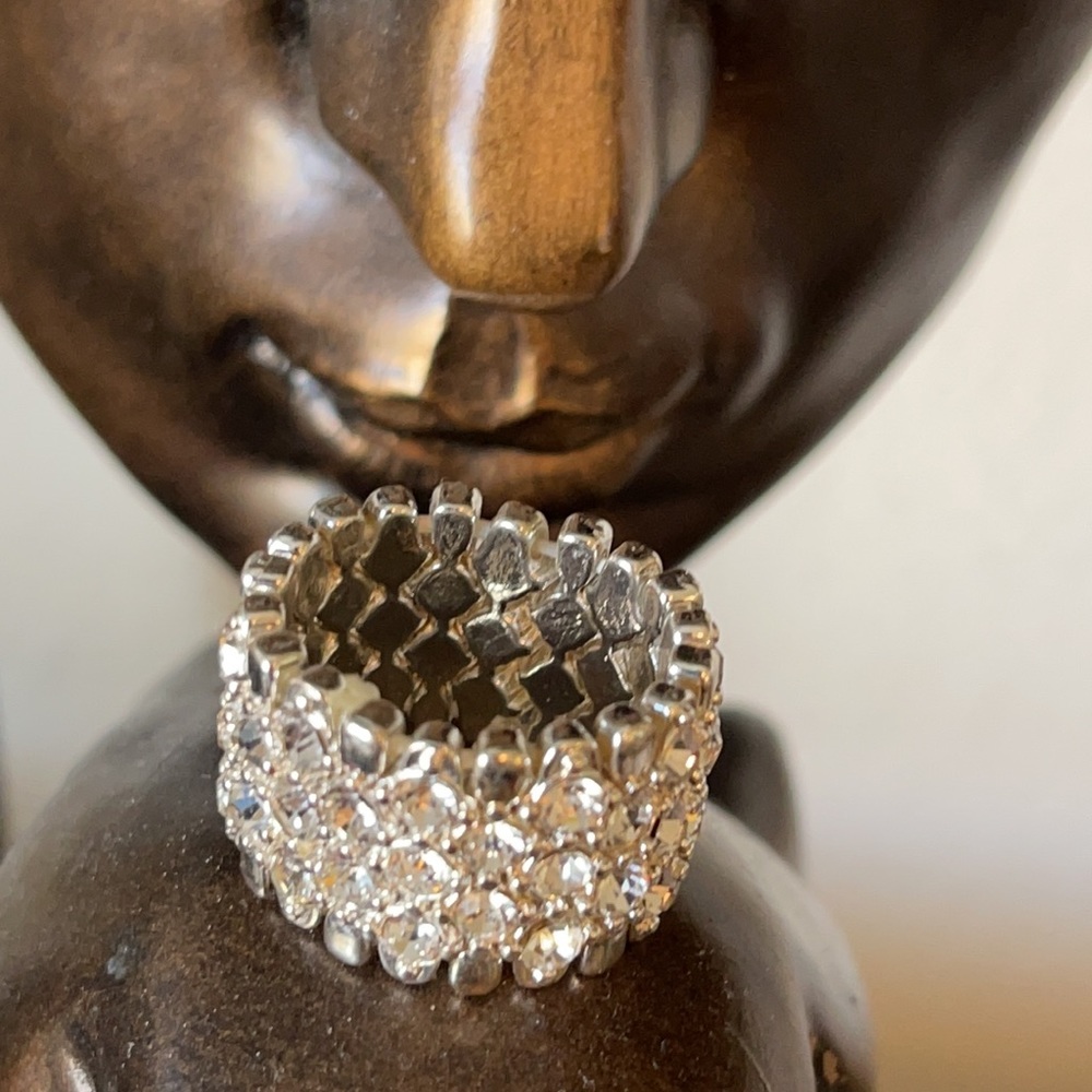 Multiple Rows Crystal Adjustable Ring silver 8 - Picture 5 of 9